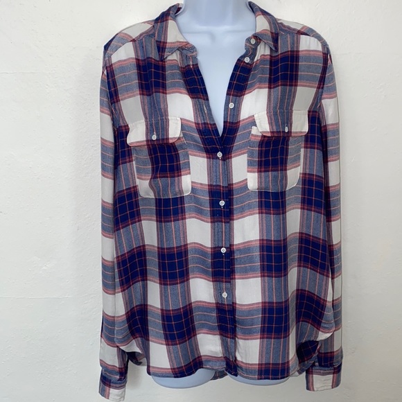 Paige Blue & Peachy Plaid Long Sleeve Flannel From Nordstrom. **See Note… - Picture 2 of 12